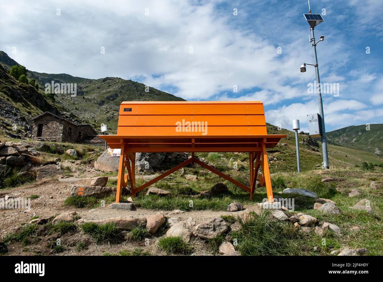 Big bench in Andrate (Torino), Piedmont, Italy - Panchina gigante ad  Andrate (Torino), Alpe Pinalba, Piemonte, Italia Stock Photo