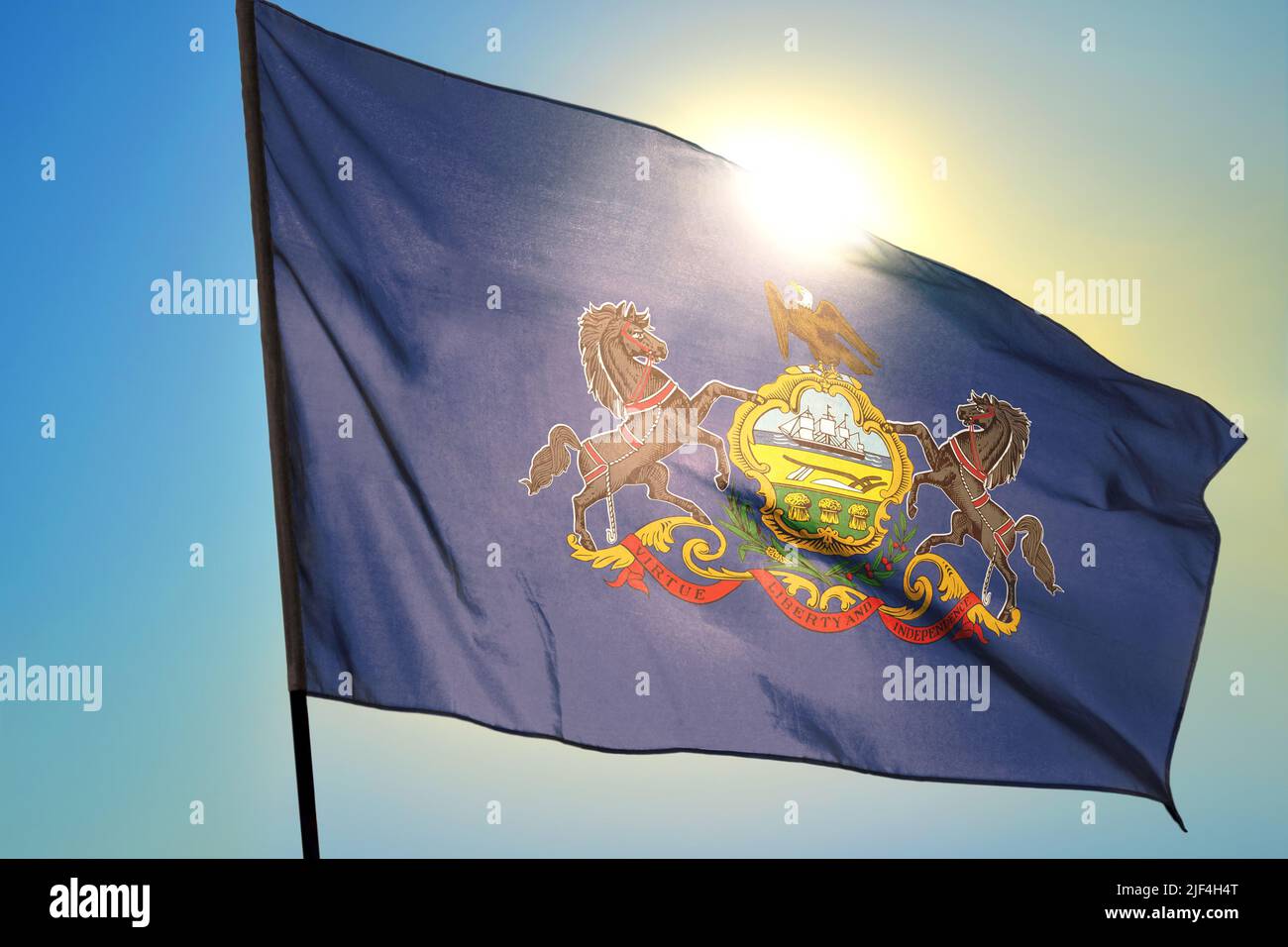 Pennsylvania state of United States flag waving on the wind Stock Photo