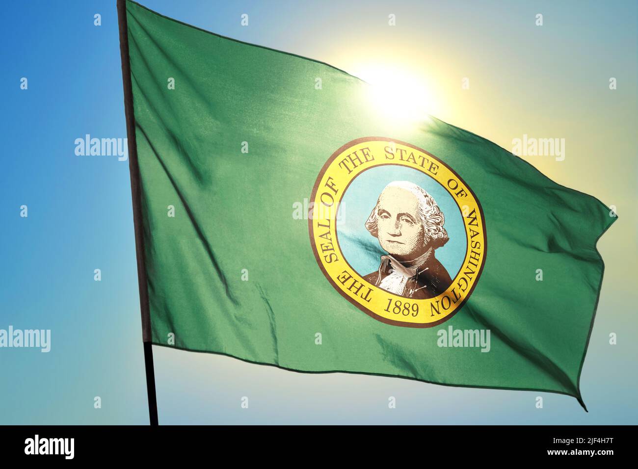 Washington state of United States flag waving on the wind Stock Photo