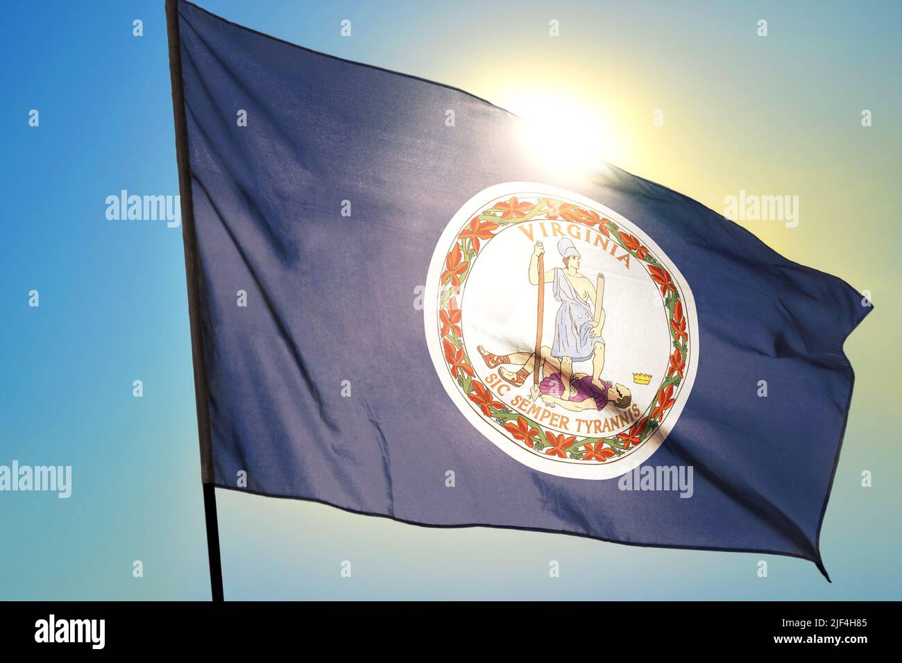 Virginia state of United States flag waving on the wind Stock Photo