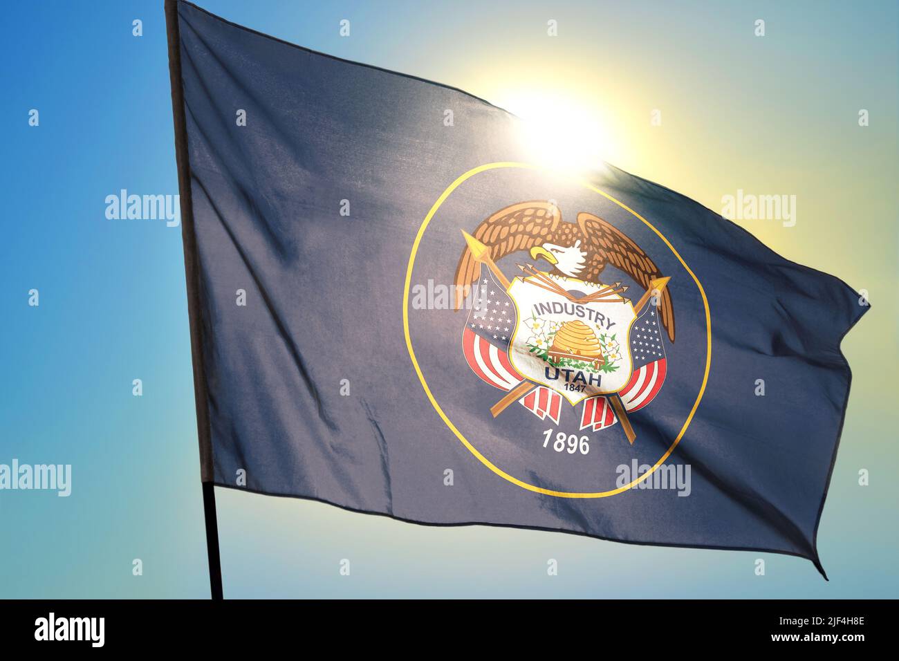Utah state of United States flag waving on the wind Stock Photo