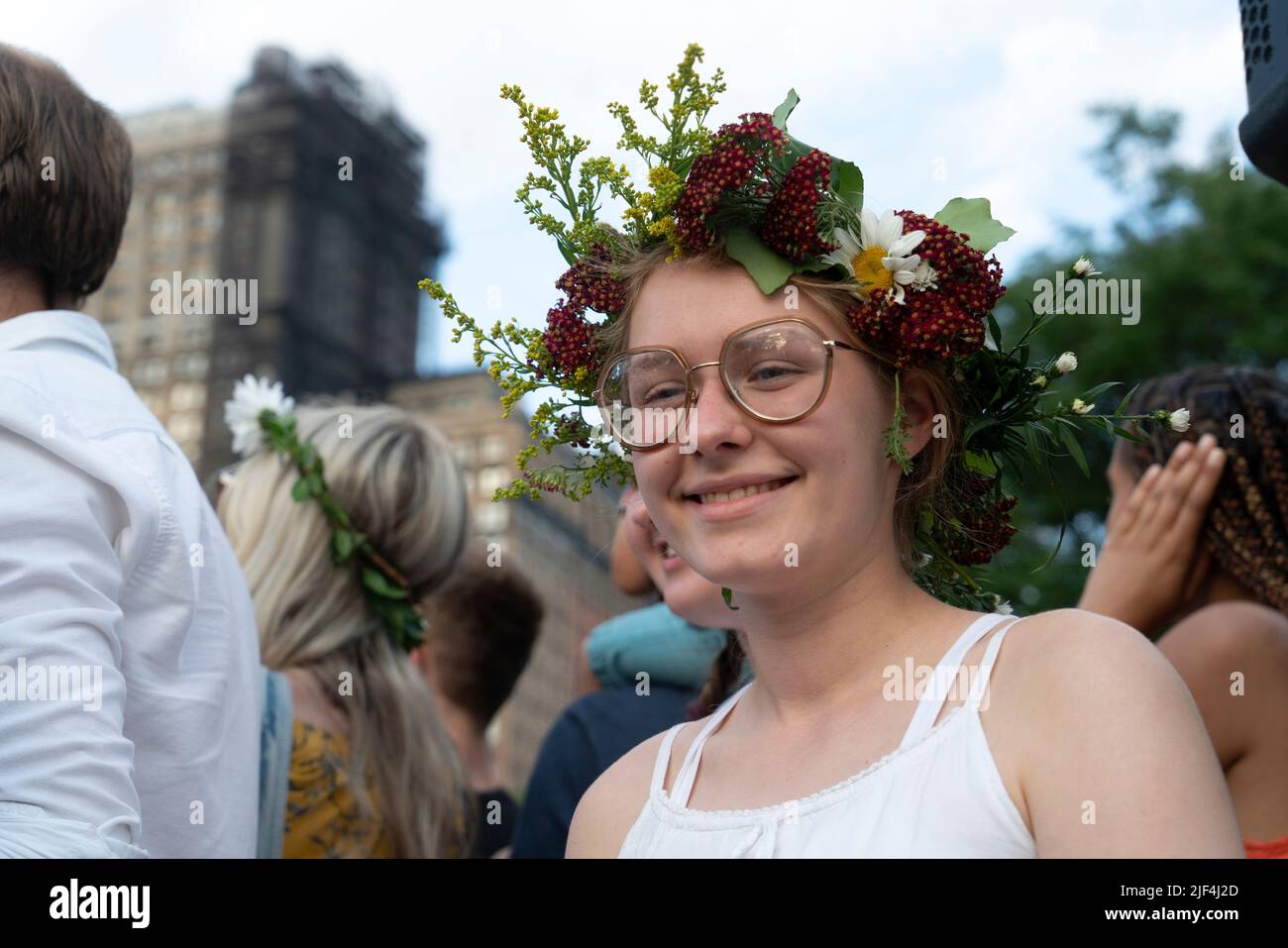 The Swedish Midsummer Festival in Battery Park City is the largest such celebration in New York City. It celebrates St. John's Day and the solstice. Stock Photo