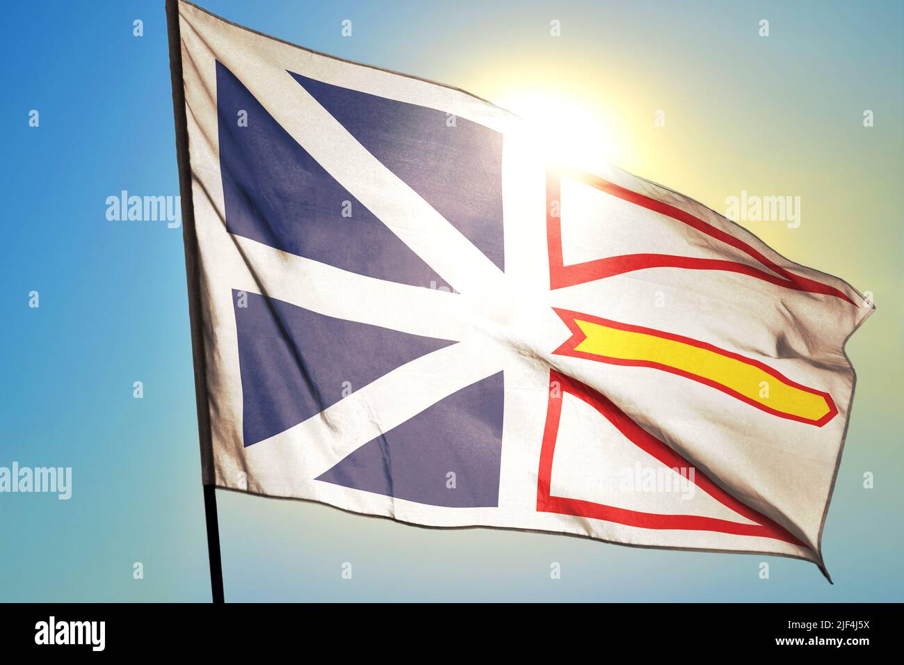Newfoundland and Labrador province of Canada flag waving on the wind Stock Photo