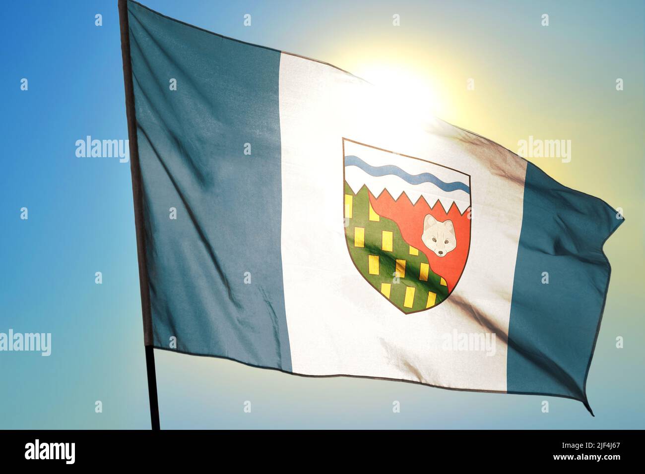 Northwest Territories province of Canada flag waving on the wind Stock Photo