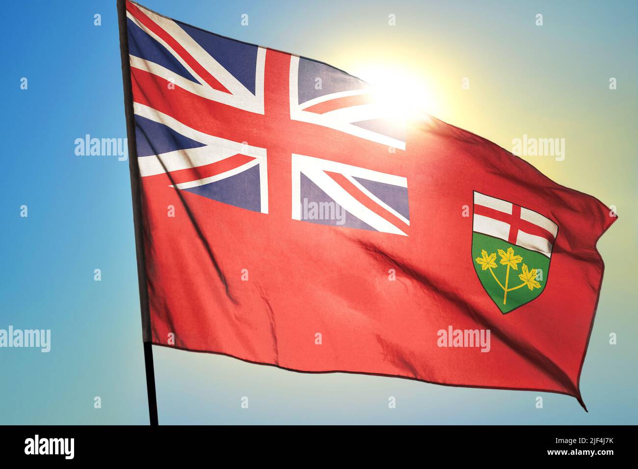 Ontario province of Canada flag waving on the wind Stock Photo