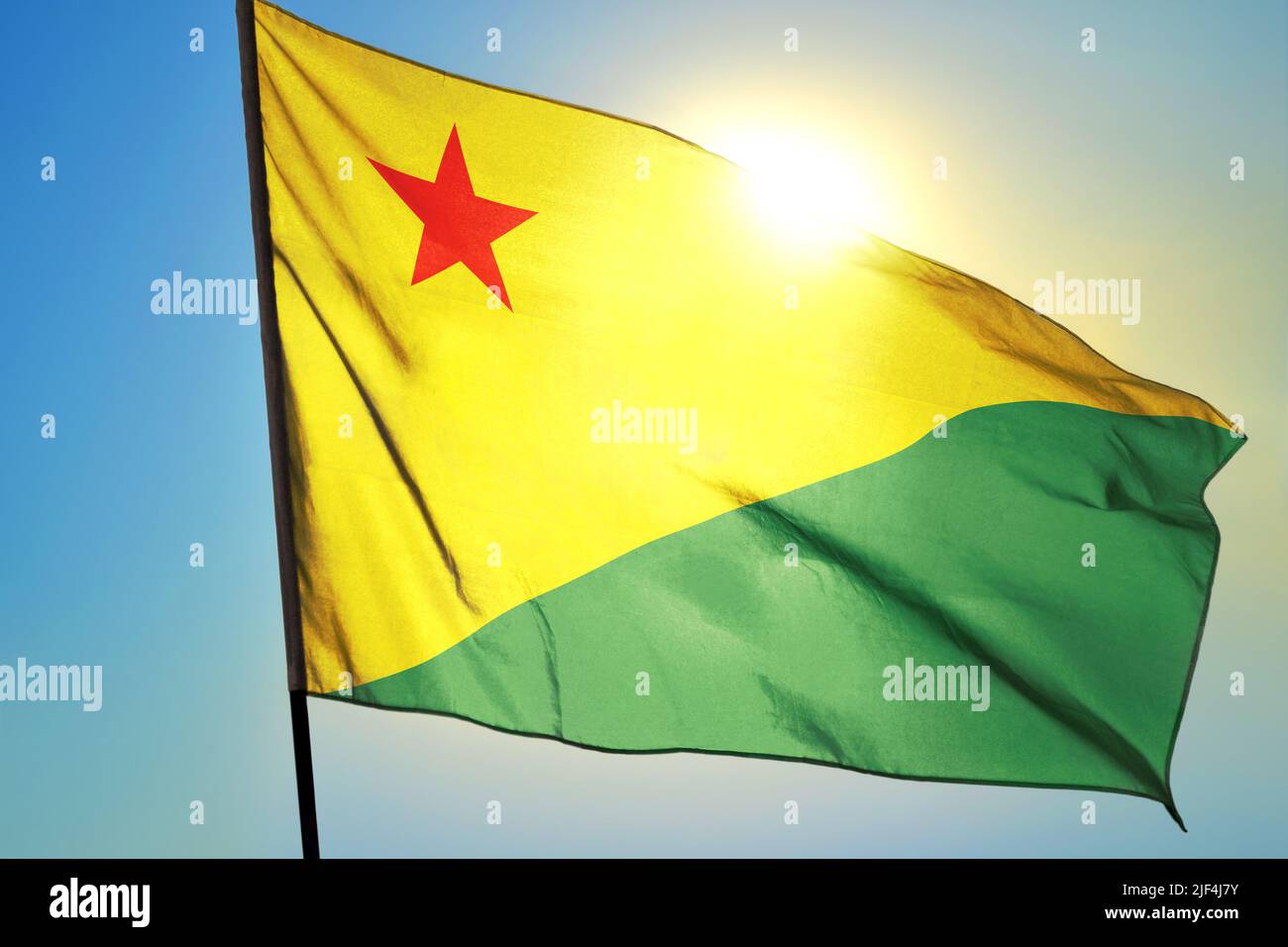 Acre state of Brazil flag waving on the wind Stock Photo