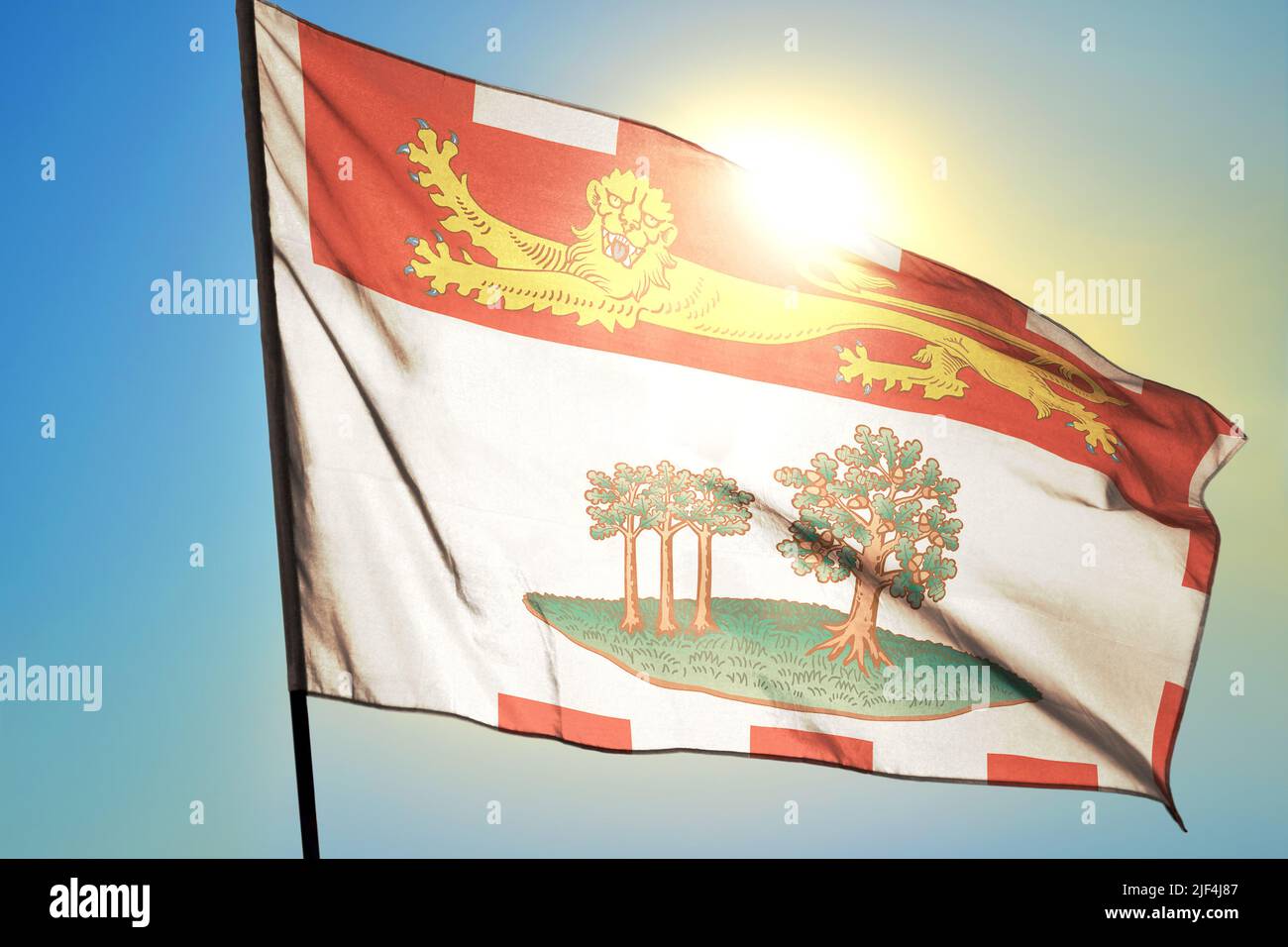 Prince Edward Island province of Canada flag waving on the wind Stock Photo