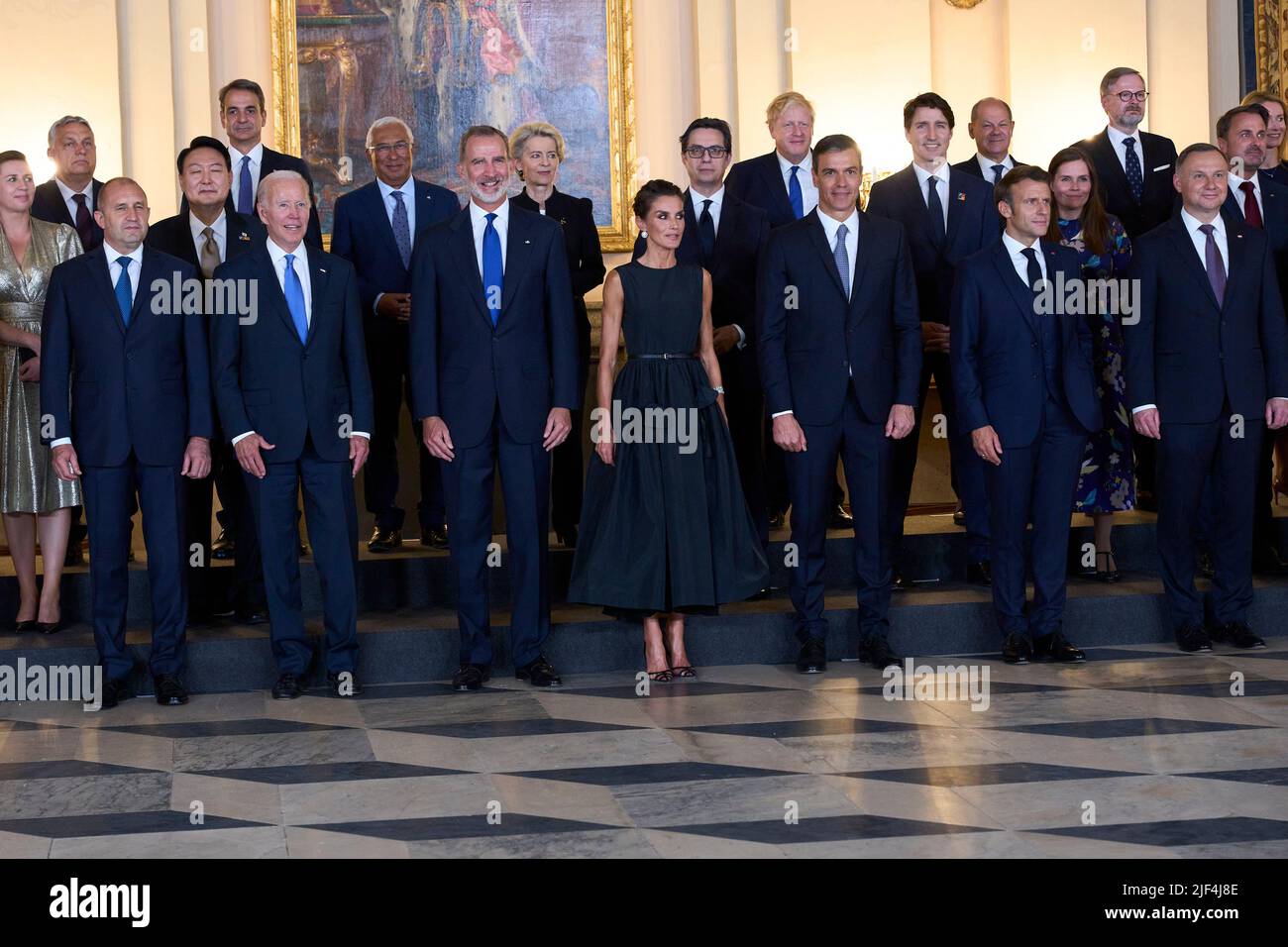 Madrid spain 28 06 2022 navo king felipe and queen letizia pose for