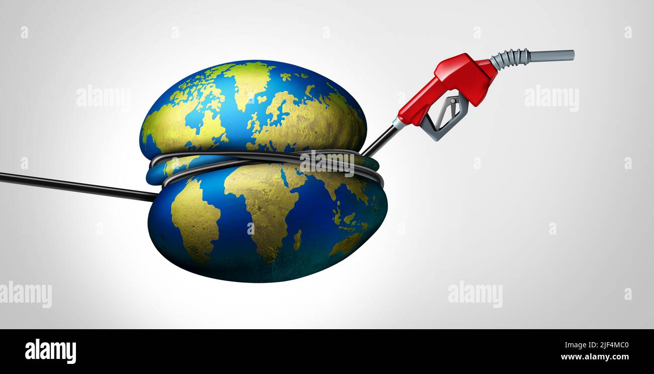 Global gas crisis and international Pain at the gas pump  or world energy challenge as rising fuel prices and oil increase concept or painful. Stock Photo