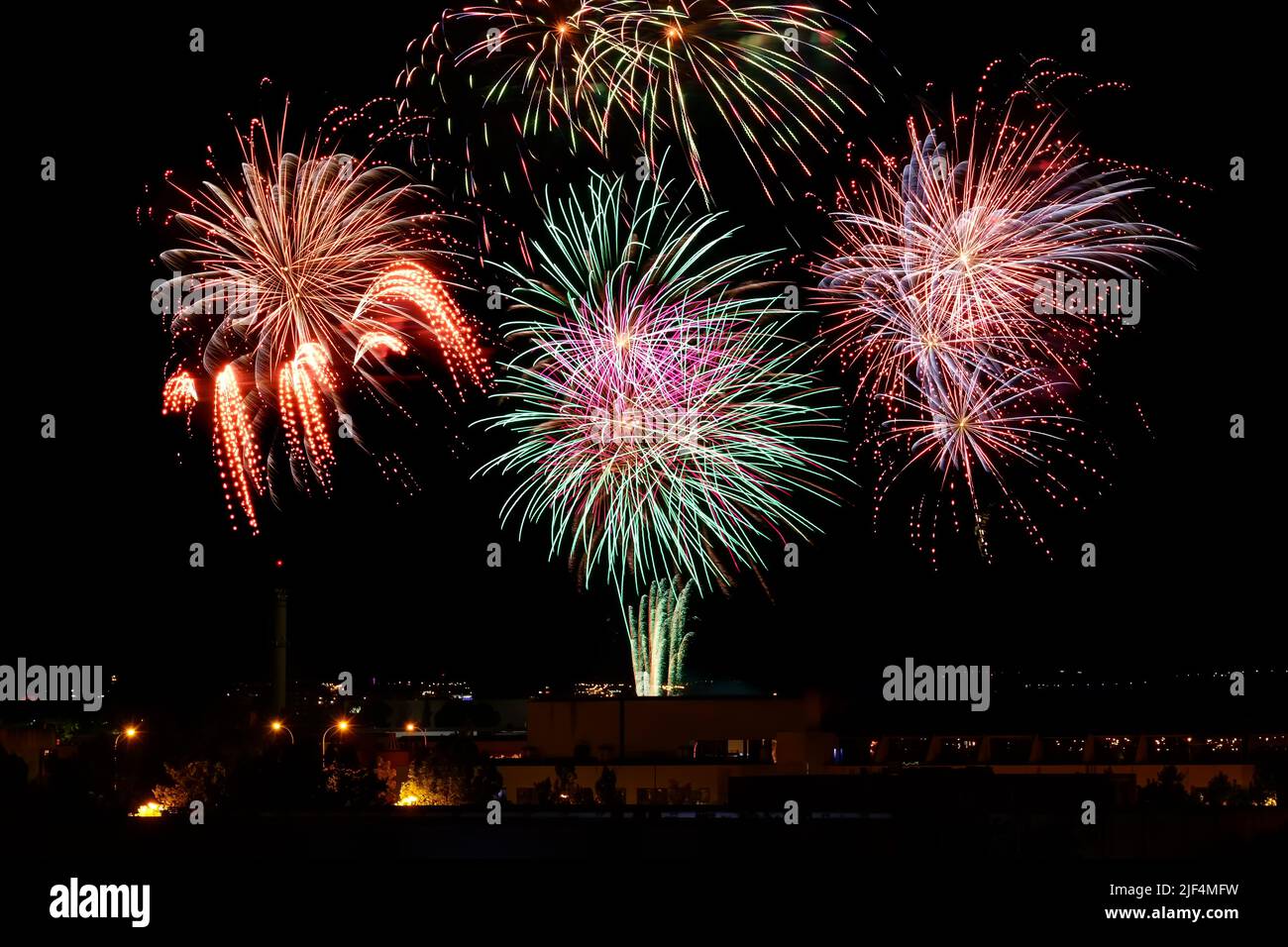 Many fireworks to celebrate the summer festivals of the villages Stock