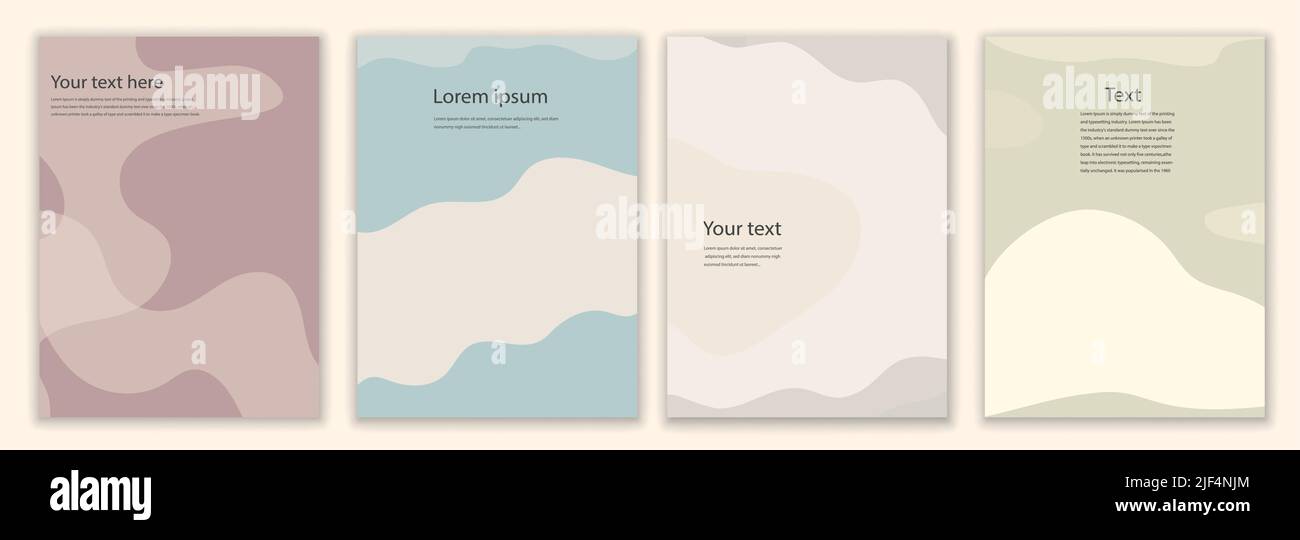 Creative modern layout template set in minimalist style with curved shapes.Set poster copy space.Backgrounds leaflet brochure covers or web pages Stock Vector