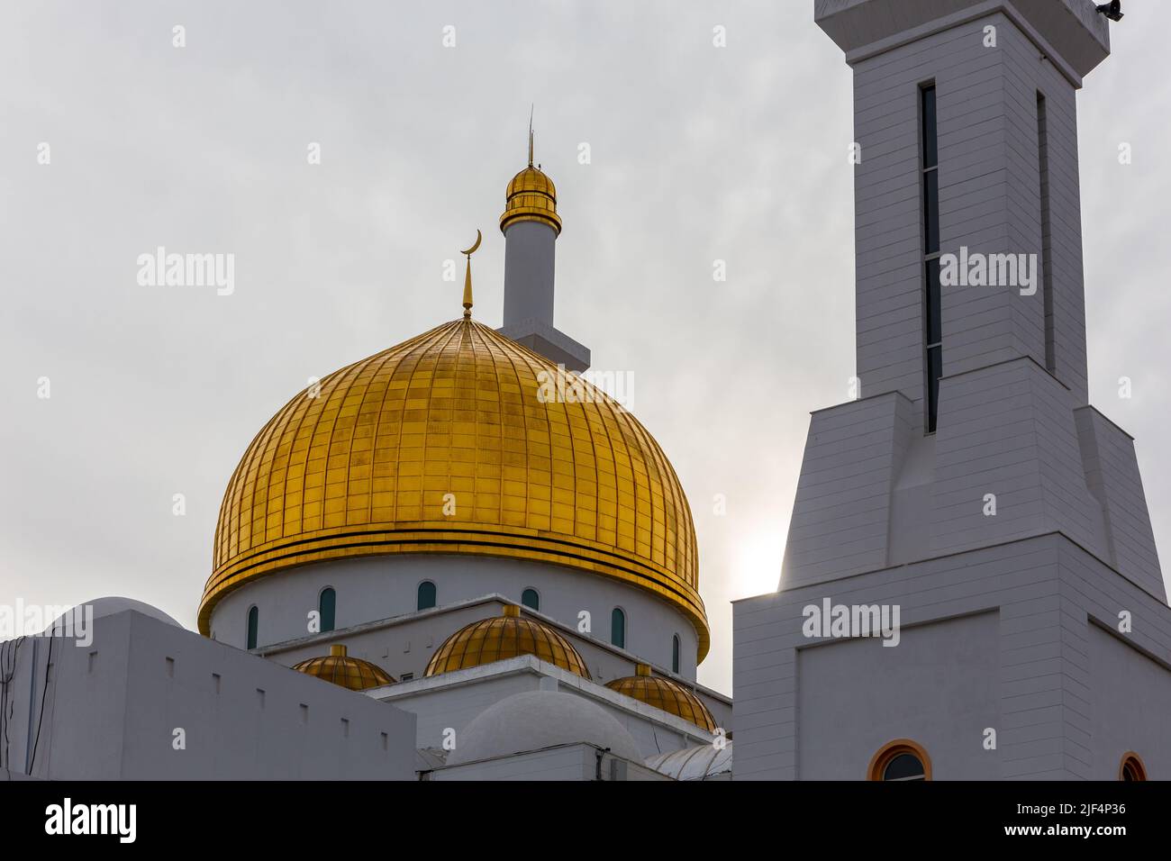 Golden dome of Nur Astana Mosque (Nur Astana Meshiti) in Nur Sultan, Kazakhstan. Stock Photo
