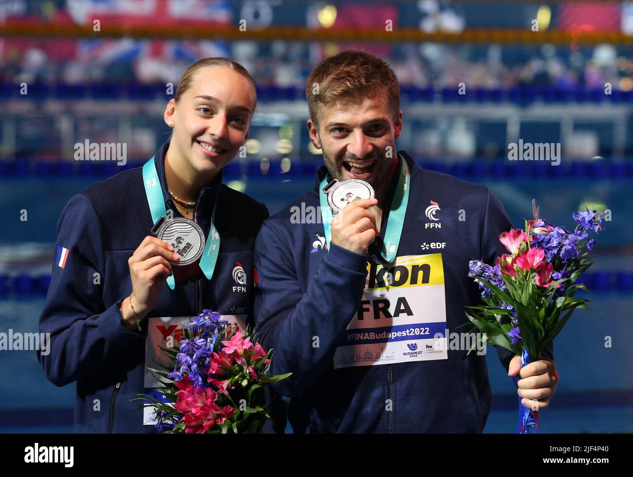 Diving - FINA World Championships - Duna Arena, Budapest, Hungary - June  29, 2022 Silver medallists France's Alexis Jandard