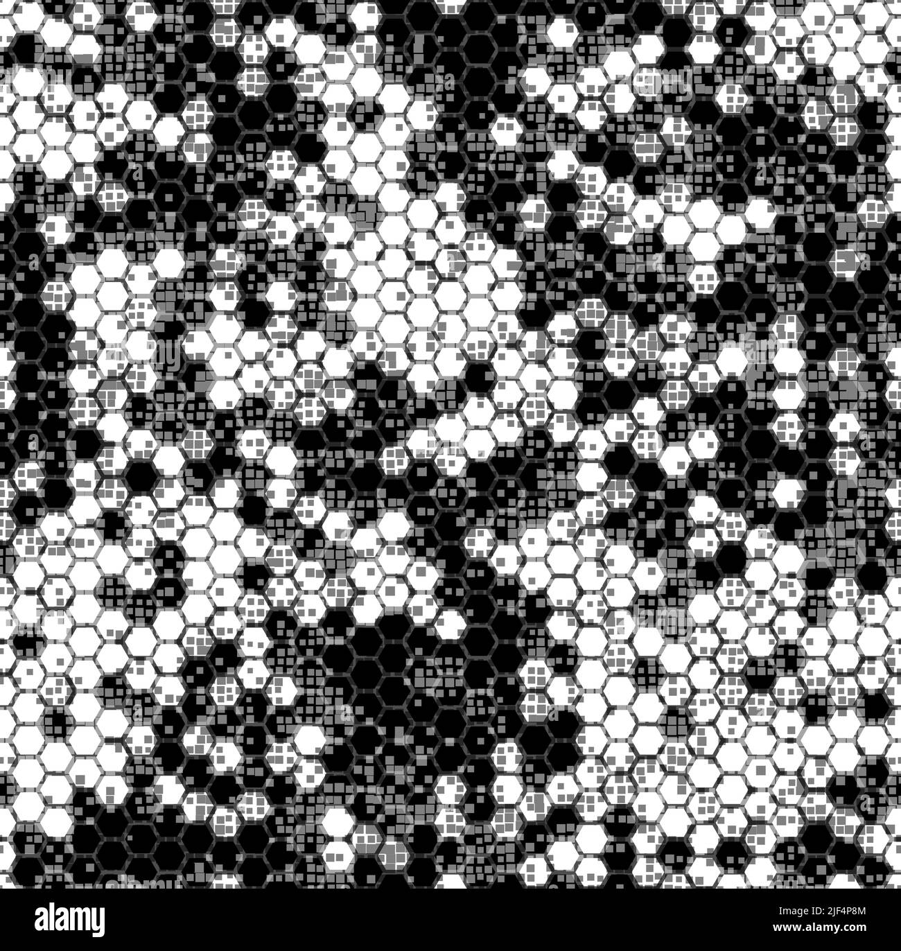 Hexagonal white and black abstract geometric seamless pattern ...