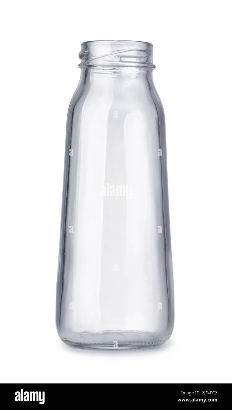 Front view of empty small glass bottle isolated on white Stock Photo