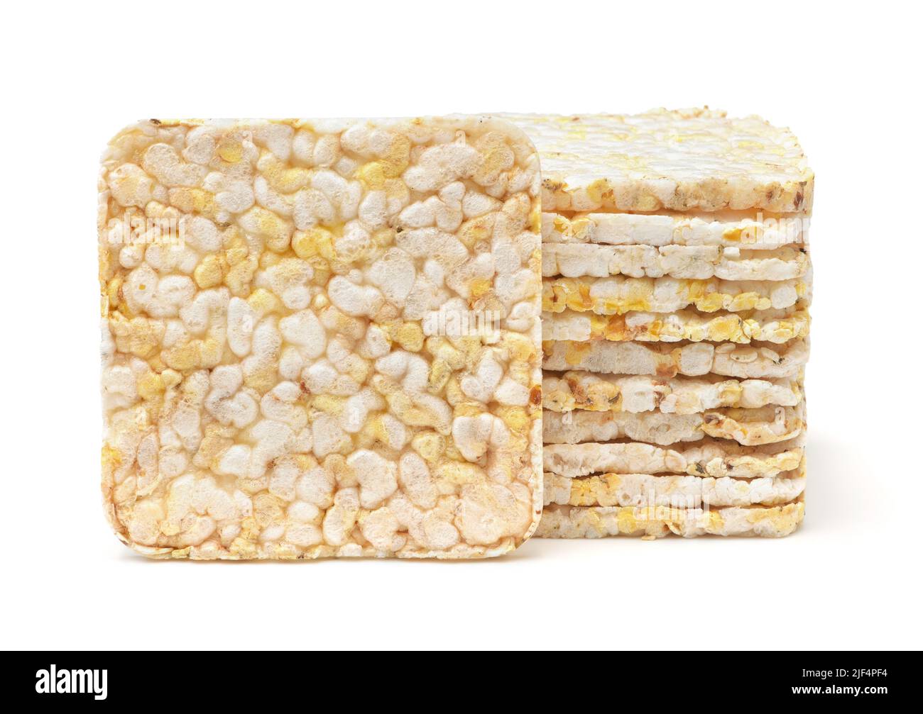 Stack of puffed whole grain crispbread isolated on white Stock Photo