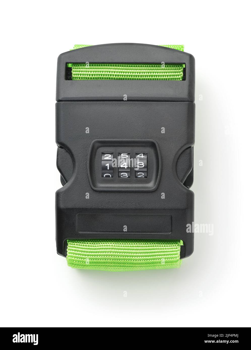 Front view of folded adjustable luggage strap with combination lock