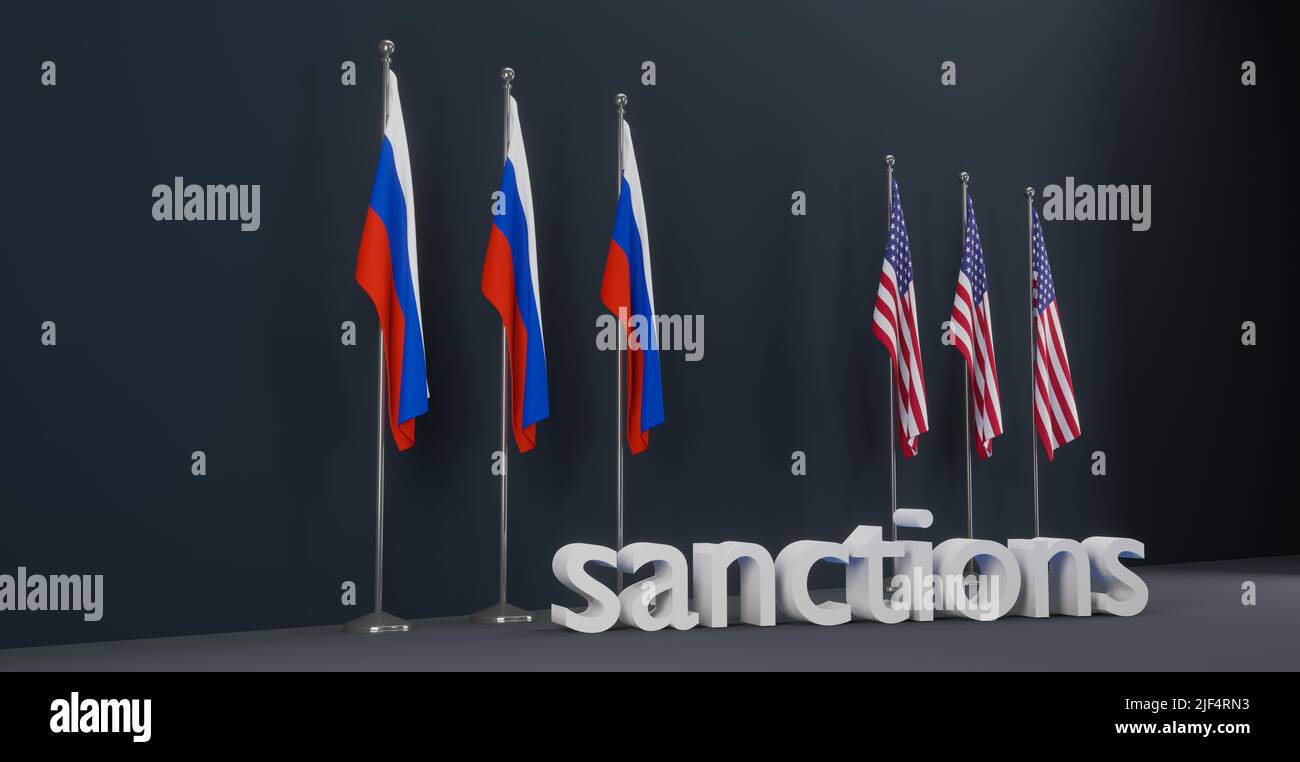 USA sanctions on Russia, Sanctions against Russia, Anti-Russian sanctions, Sanctions on Russia. 3D work and 3D illustration Stock Photo