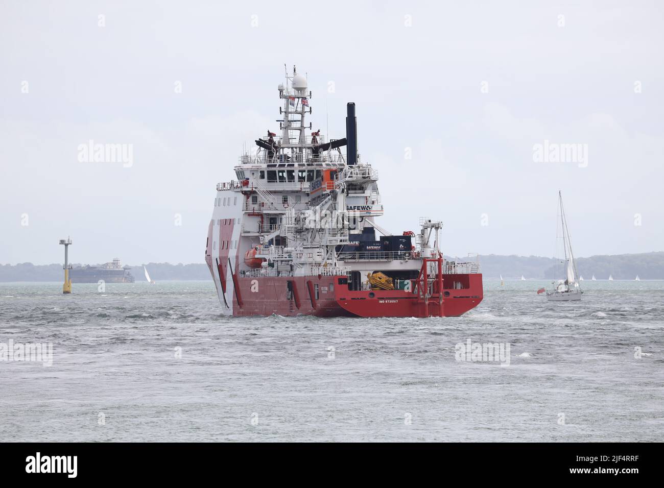 The Netherlands based offshore supply vessel VOS STONE in The Solent after departing from the Naval Base Stock Photo
