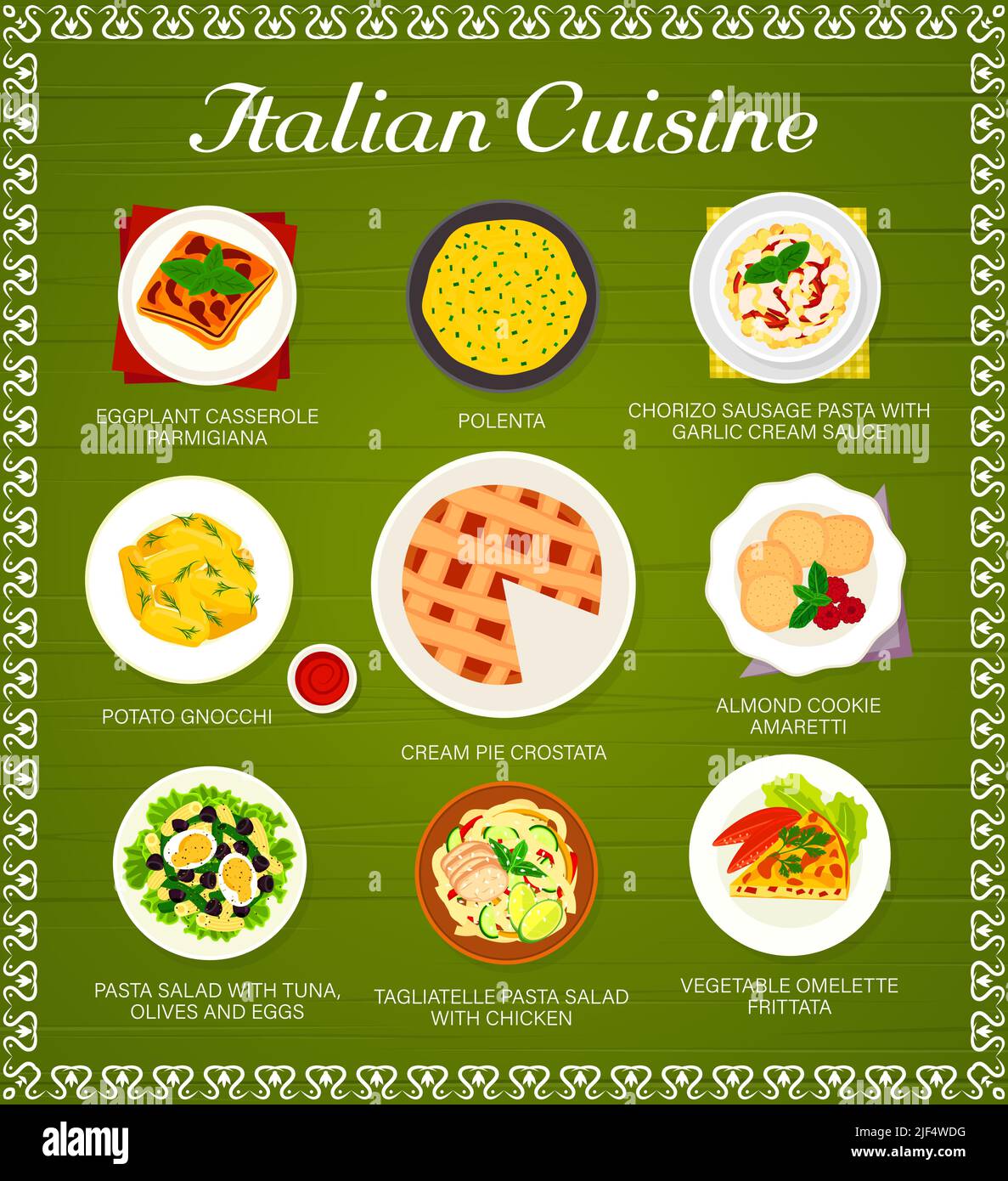 Menu Italien Italian cuisine meals menu. Eggplant Casserole Parmigiana, polenta and ...