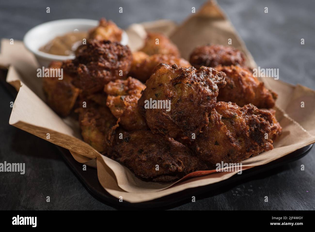Crispy Vegetable Fritters with dip Stock Photo Alamy