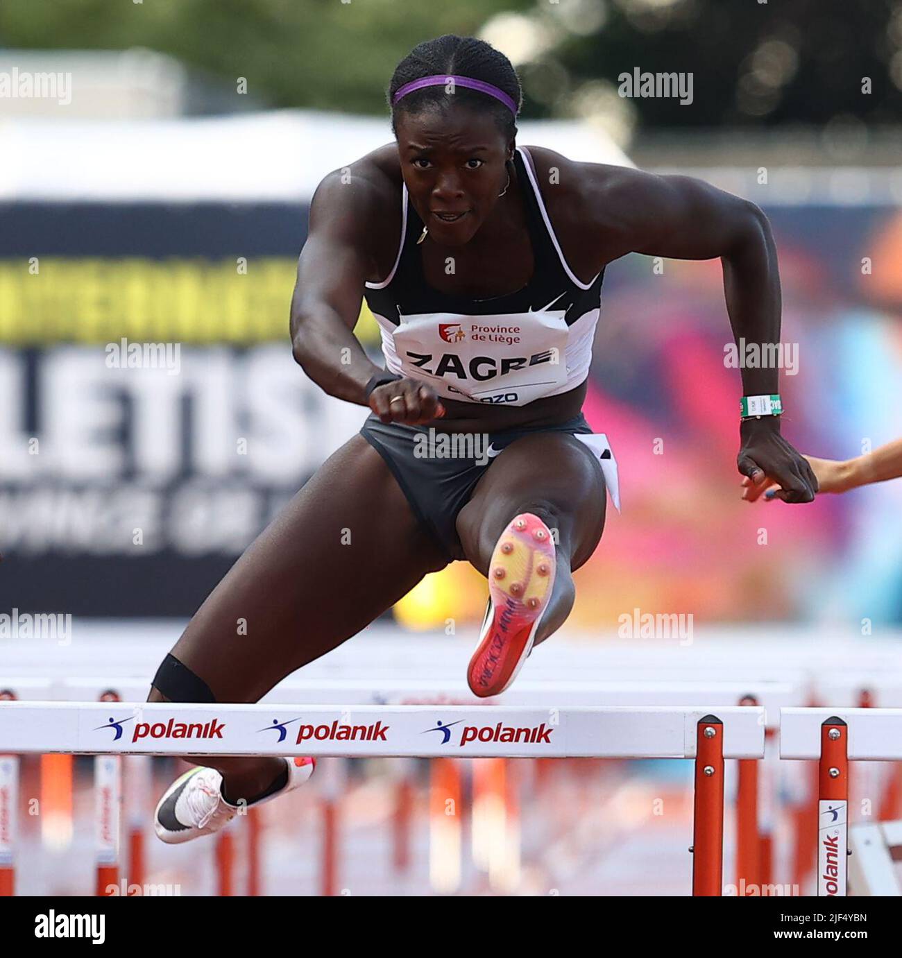 Belgian athlete Anne Zagre pictured in action during the 100m hurdles