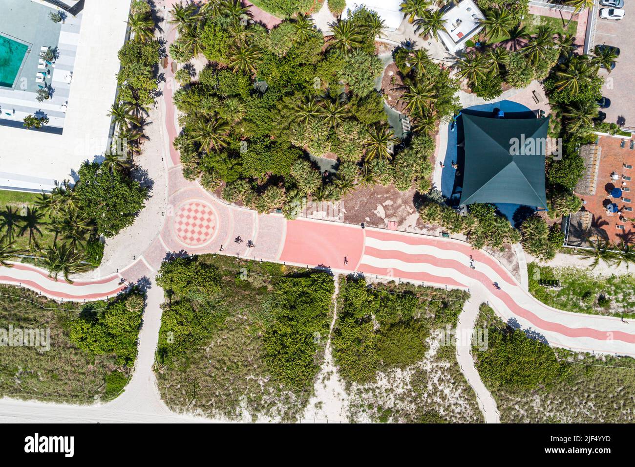 Miami Beach Florida,aerial overhead view from above,boardwalk bike path trail Stock Photo