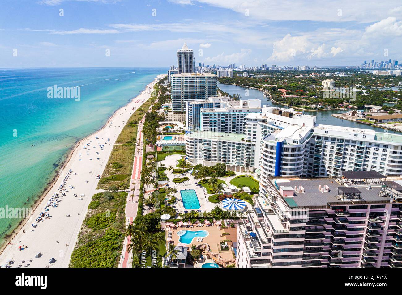 Miami Beach Florida,aerial overhead view from above,The Alexander Oceanfront Resort Seacoast 5151 Condominium Complex,Atlantic Ocean Shore shoreline p Stock Photo