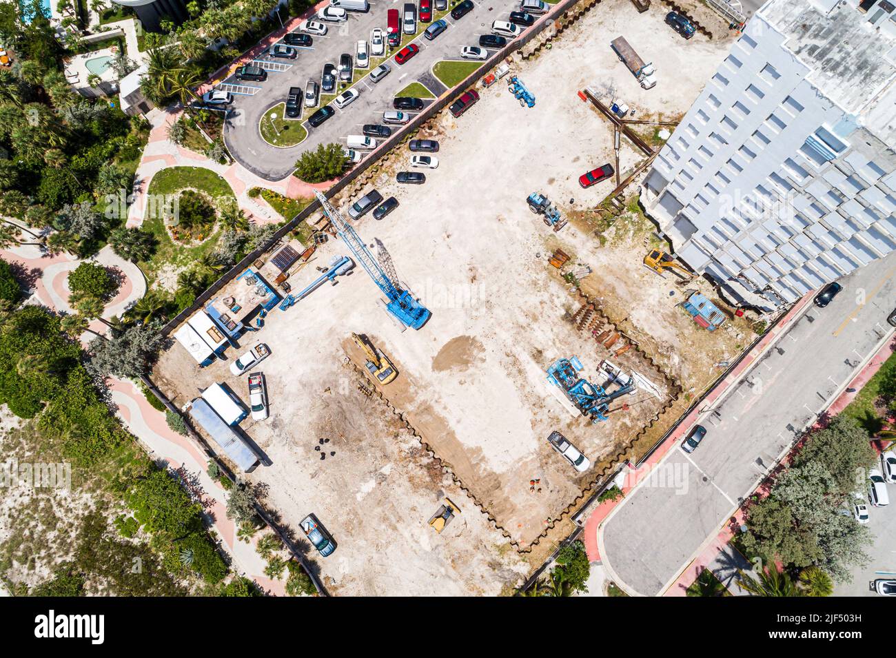 Miami Beach Florida,aerial overhead view from above,under construction site Aman Hotel And Residences condominium complex Stock Photo