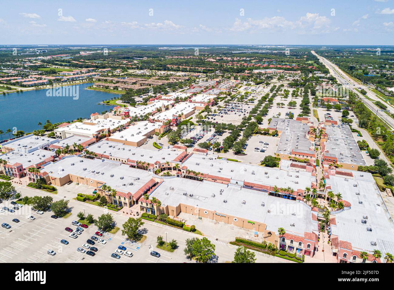 Estero Florida,Miromar Outlets designer name brand factory outlet shopping mall,aerial overhead from above view Stock Photo