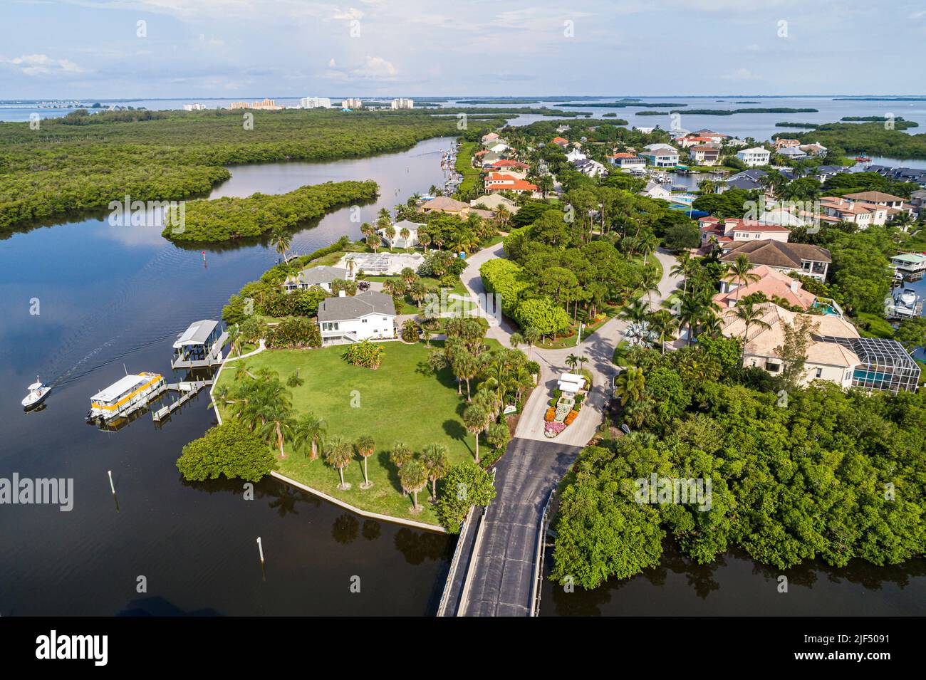 Fort Ft. Myers Florida,Connie Mack Island gated private community houses homes development encroachment,wetlands Punta Rassa Cove Gulf of Mexico,aeria Stock Photo