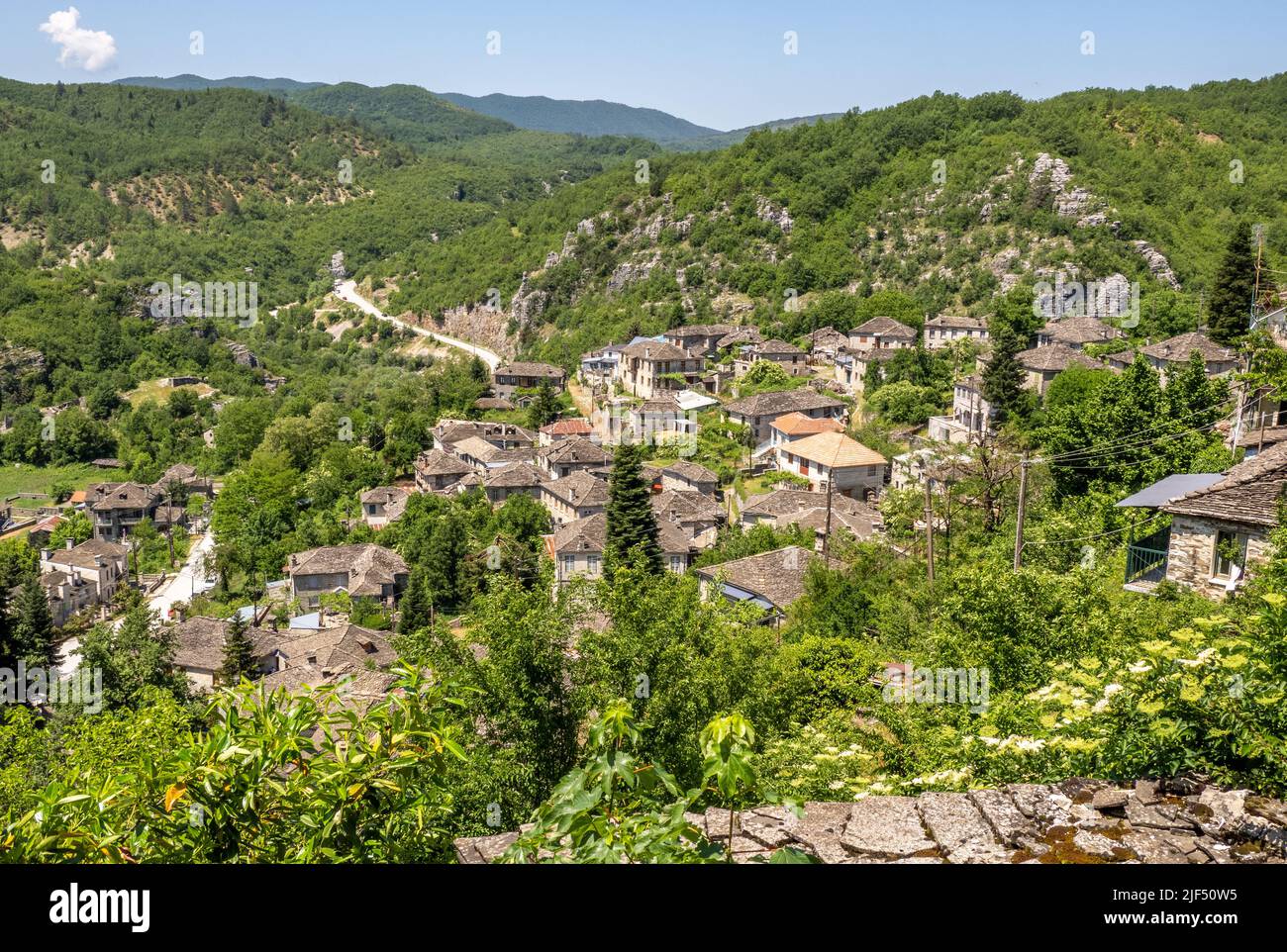The mountain village of Kipi in the upper reaches of the Vikos Gorge in Zagori northern Greece Stock Photo