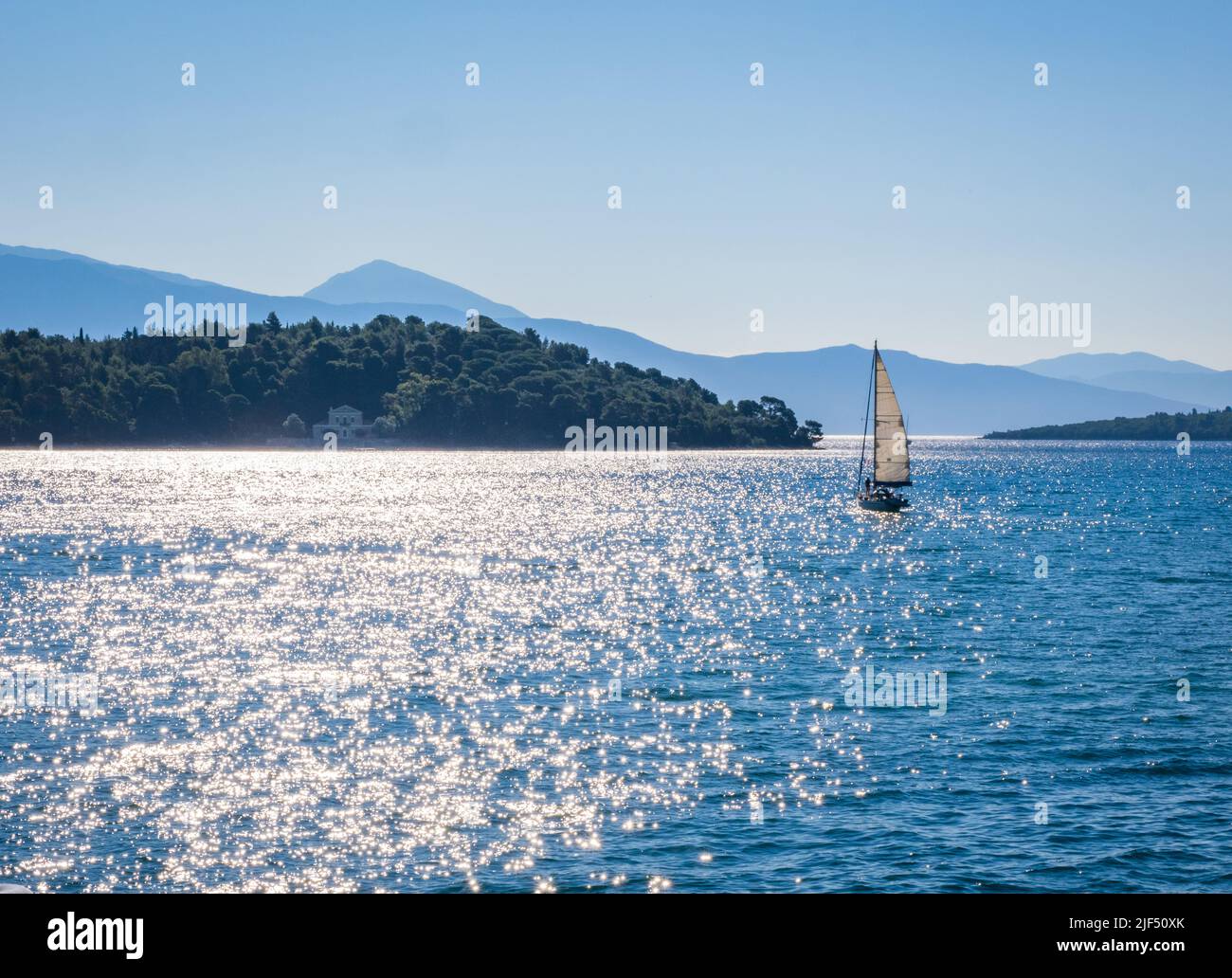 Sailing in the Ionian Islands off the coast of Lefkada in northern Greece Stock Photo