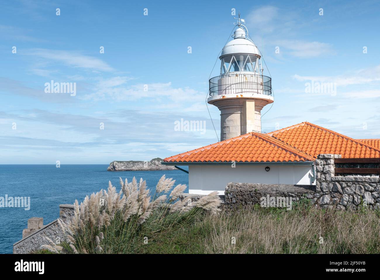 Lighthouse of Punta del Torco de Afuera in Suances, Cantabria, Spain Stock Photo