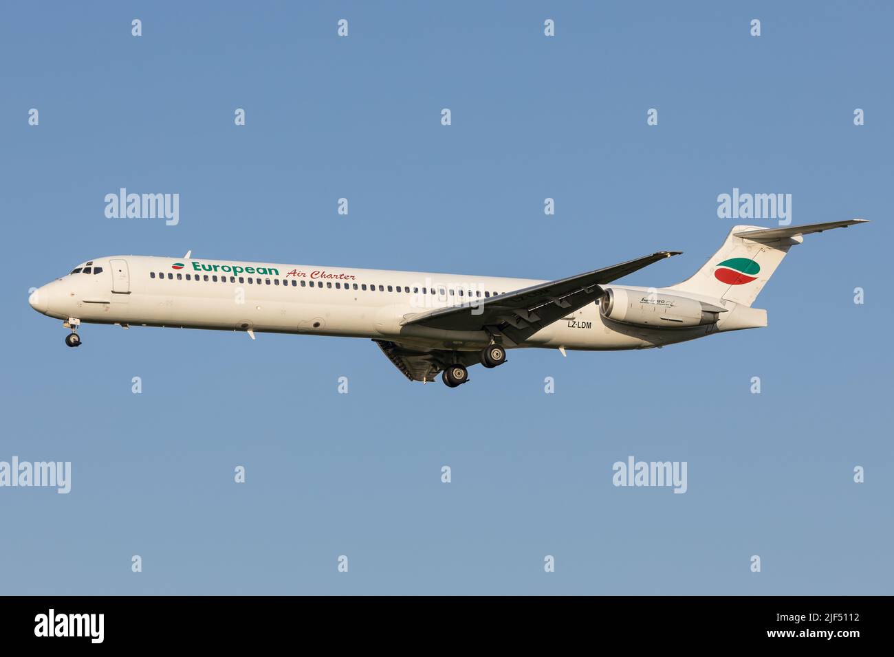 An European Air Charter MD80 aircraft landing in Graz after a charter flight from Greece Stock Photo