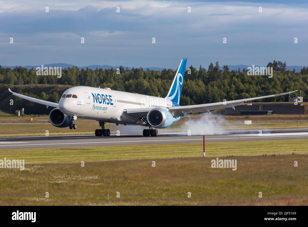 Boeing 787 Dreamliner of norwegian airline Norse Fly arriving at Oslo Gardermoen airport in Norway Stock Photo