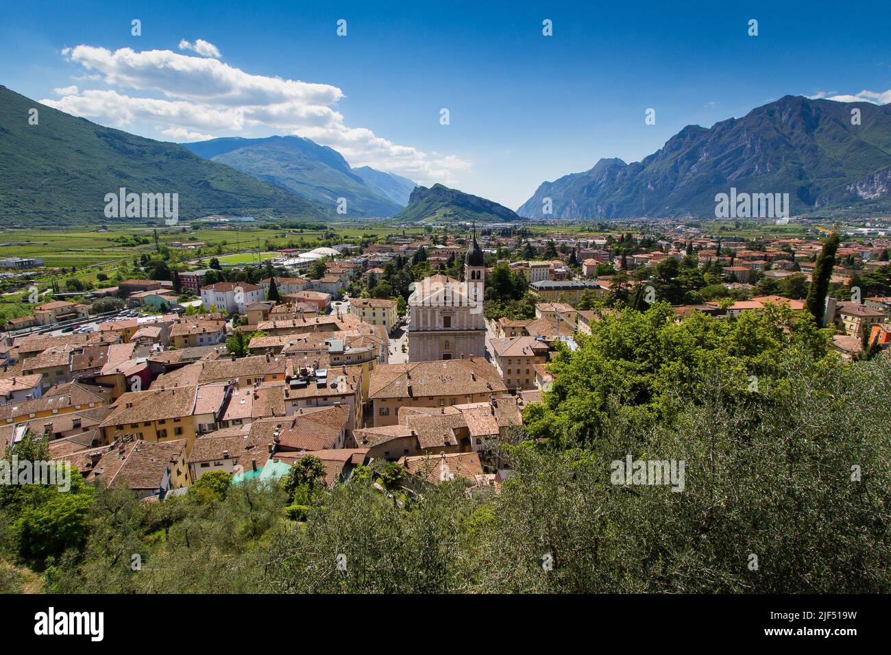 Overview of the village of Arco north of Lago di Garda in Italy on a beatiful summer day Stock Photo