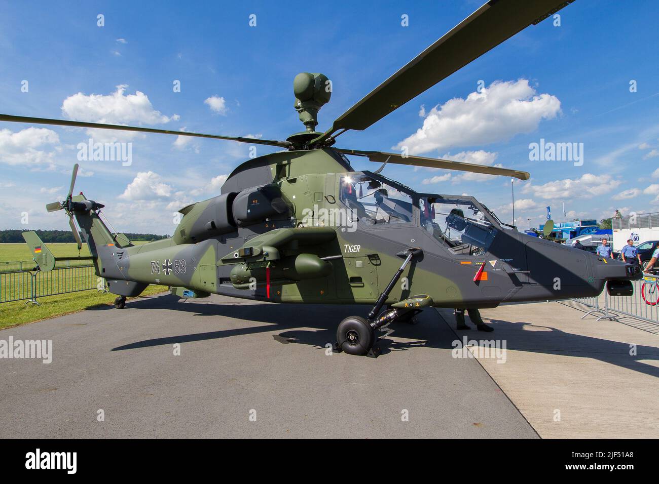 An Eurocopter Tiger combat helicopter at the apron at an exhibition Stock Photo