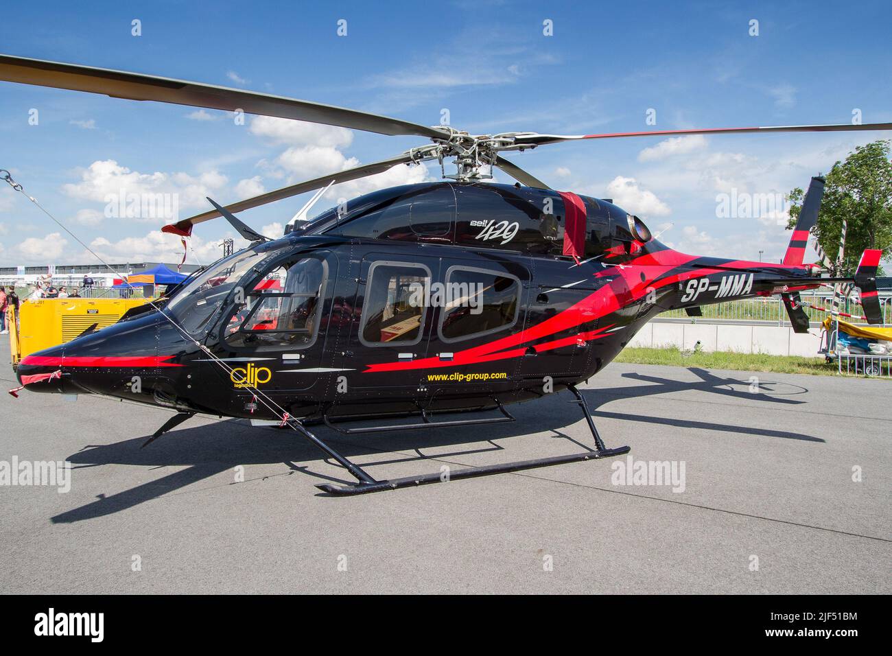 Brand new Bell 429 helicopter sitting on the apron at the exhibition in Berlin Stock Photo