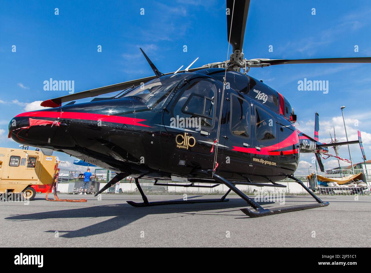 Brand new Bell 429 helicopter sitting on the apron at the exhibition in Berlin Stock Photo