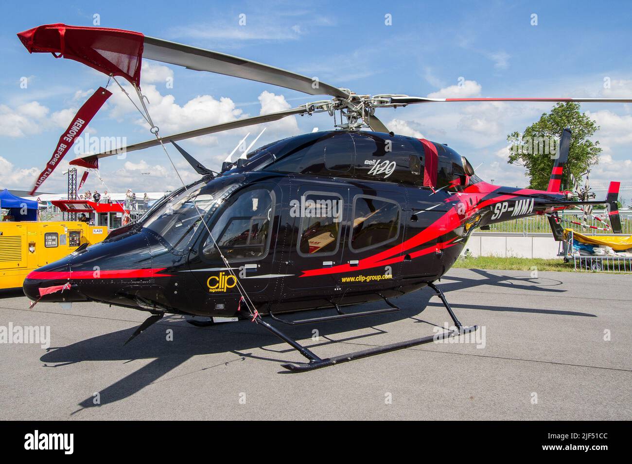 Brand new Bell 429 helicopter sitting on the apron at the exhibition in Berlin Stock Photo