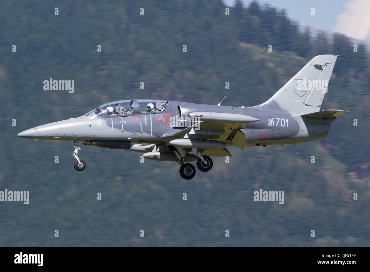 A L-159 ALCA light combat military jet aircraft of Czech Air Force landing in Zeltweg in Austria Stock Photo