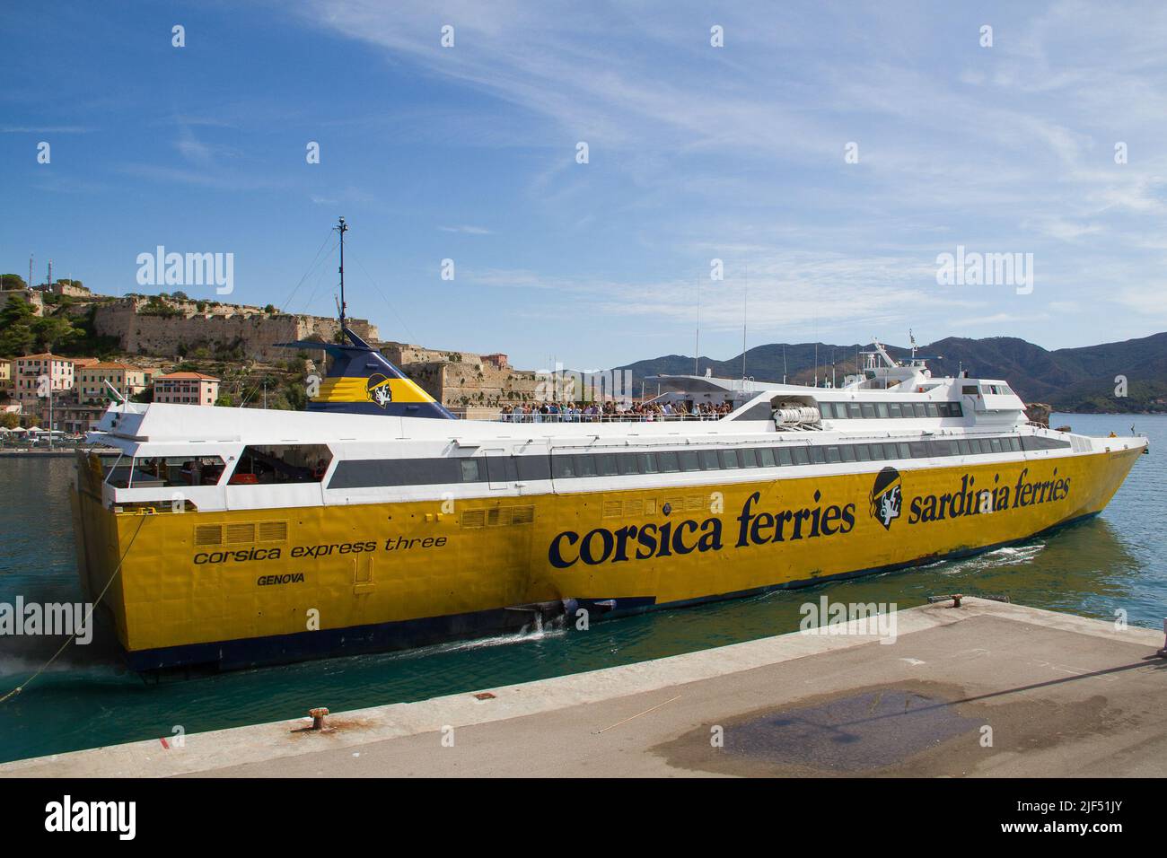 A ferry of carrier Corsia ferries departing the port of Portoferraio in Italy Stock Photo