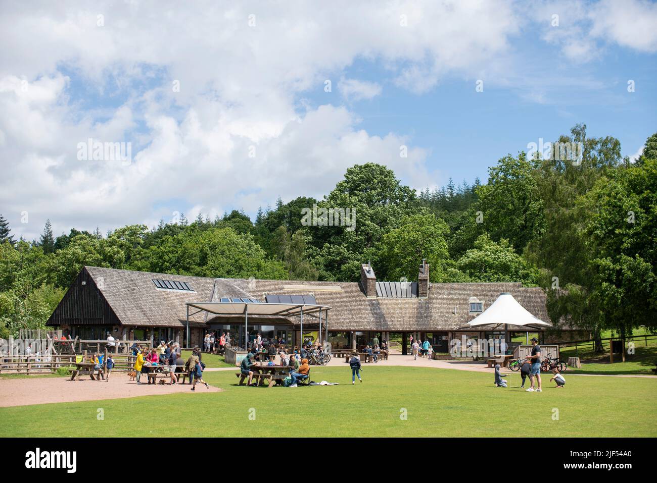 General view of the cafe at Beechenhurst Forest in the Forest of Dean, England, UK, on a sunny summer day. Stock Photo