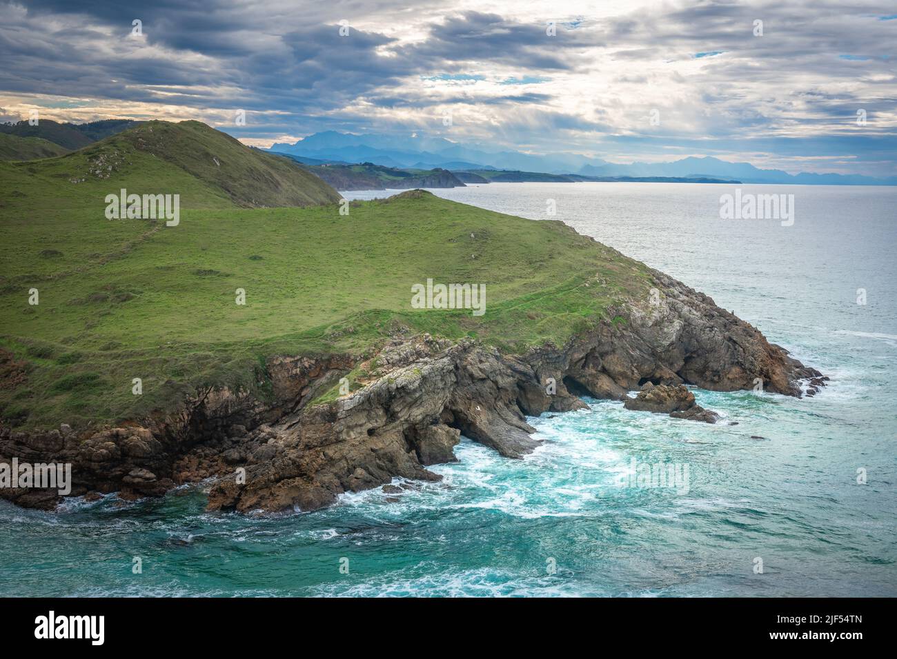 Cliffs over Cantabrian Sea, town of Ubiarco in Cantabria, Spain Stock Photo