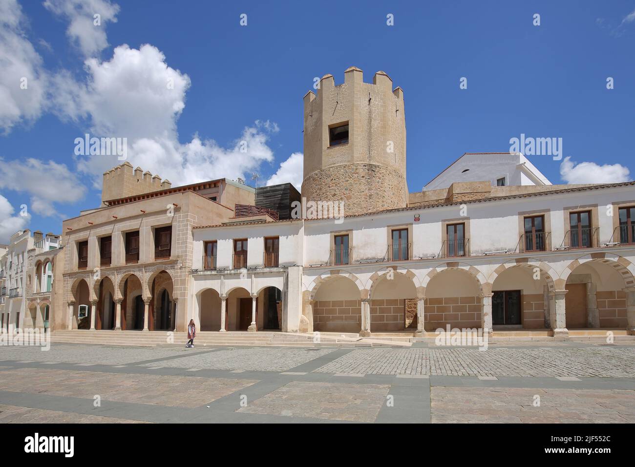 Casa Consistorial de Badajoz and Torre de lo Caballeros tower at Plaza Alta in Badajoz, Extremadura, Spain Stock Photo