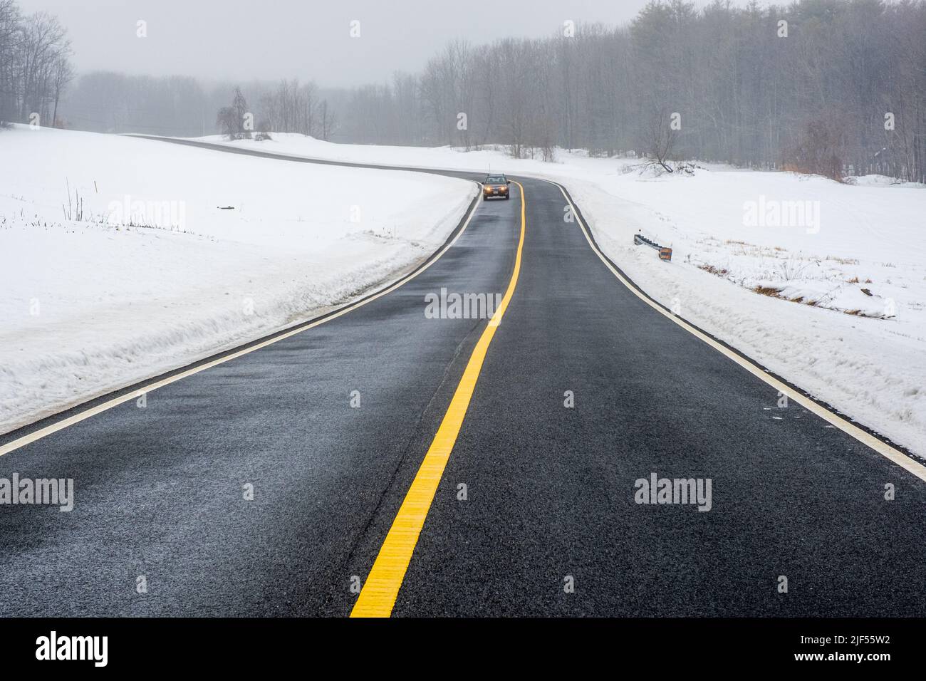Highway in Massachusetts in the winter. Stock Photo