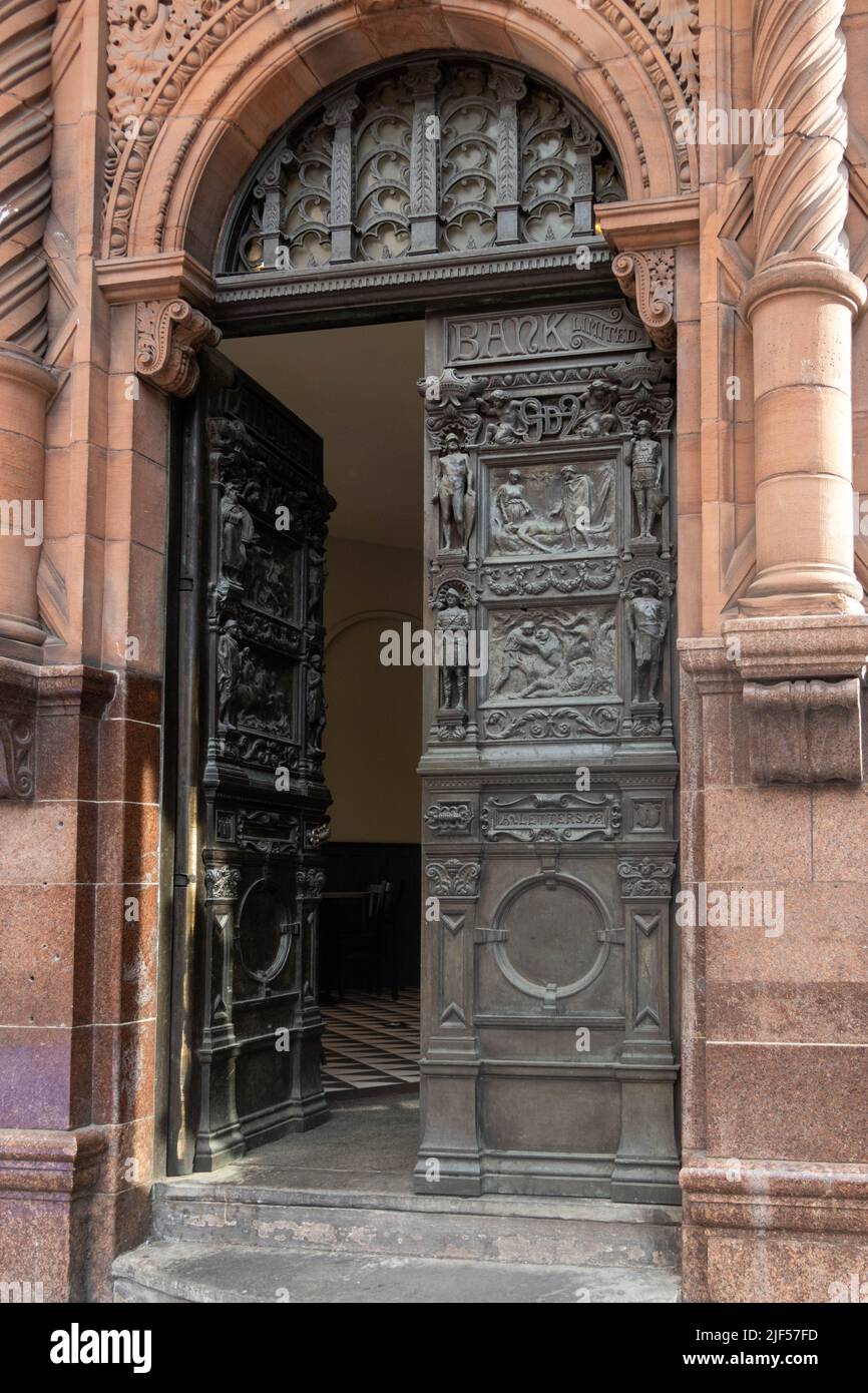 Bronze doors of Caffe Nero on Castle Street, Liverpool Stock Photo