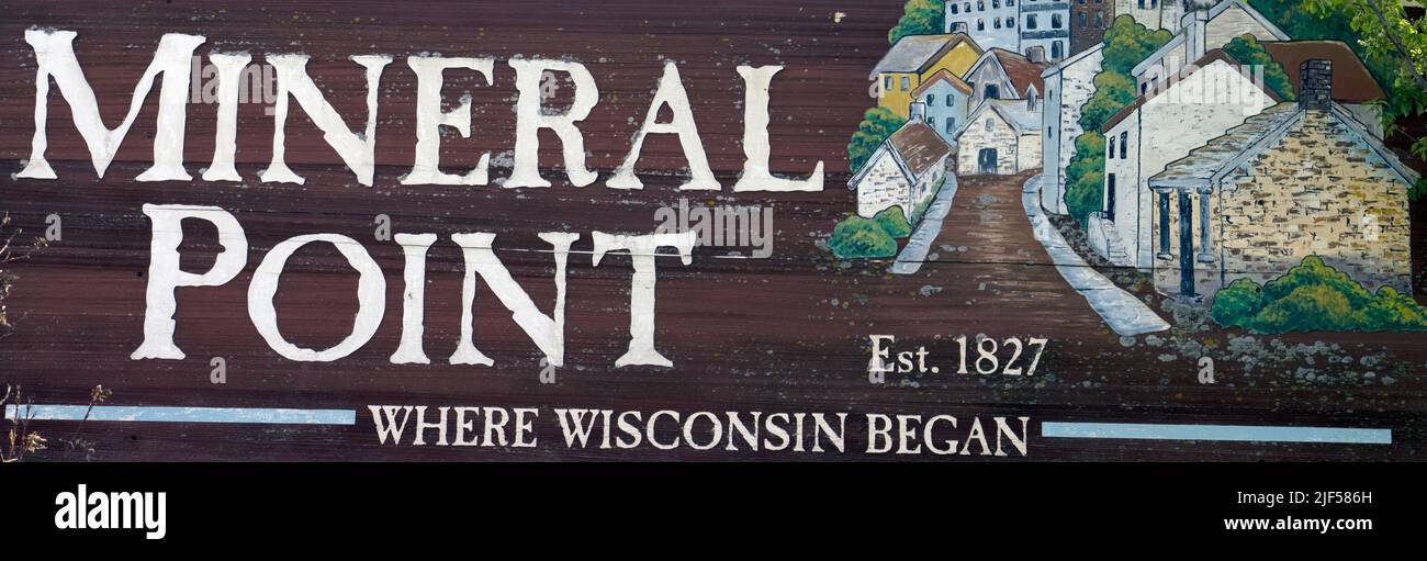 Mineral Point, Wisconsin Mineral Point is a city in Iowa County, Wisconsin, United States. Where Wisconsin began sign. Stock Photo