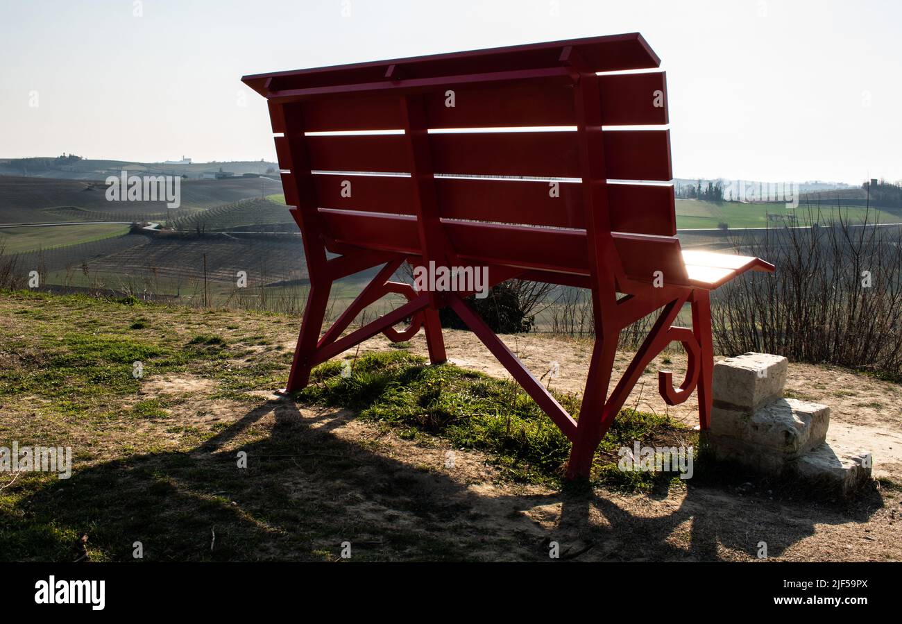 Big bench in  Grazzano Badoglio (Asti), Piedmont, Italy - Panchian gigane a Grazzano Badoglio (Asti), Piemonte, Italia Stock Photo